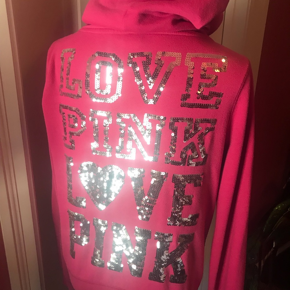 Victoria’s Secret hot pink sequin hoodie LG